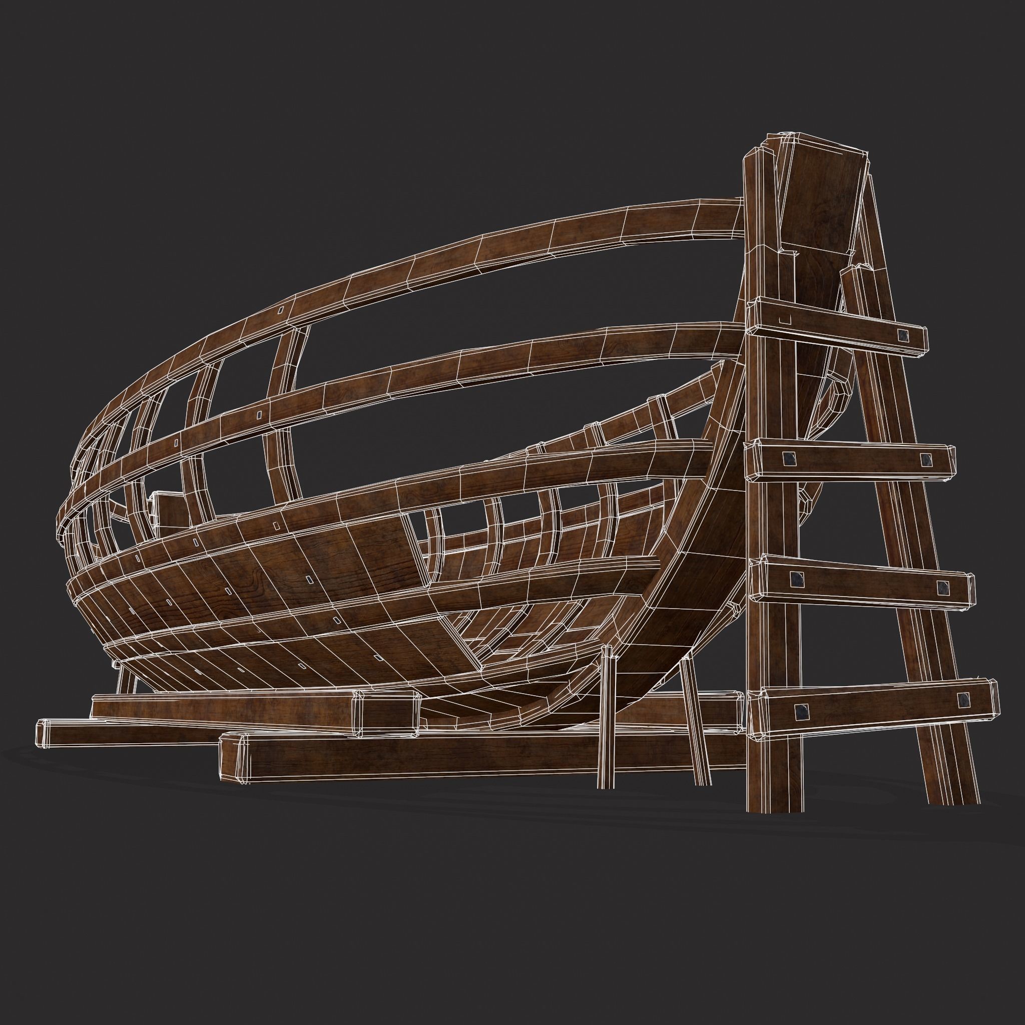 Half Built Viking Boat Low-poly 3D model_10
