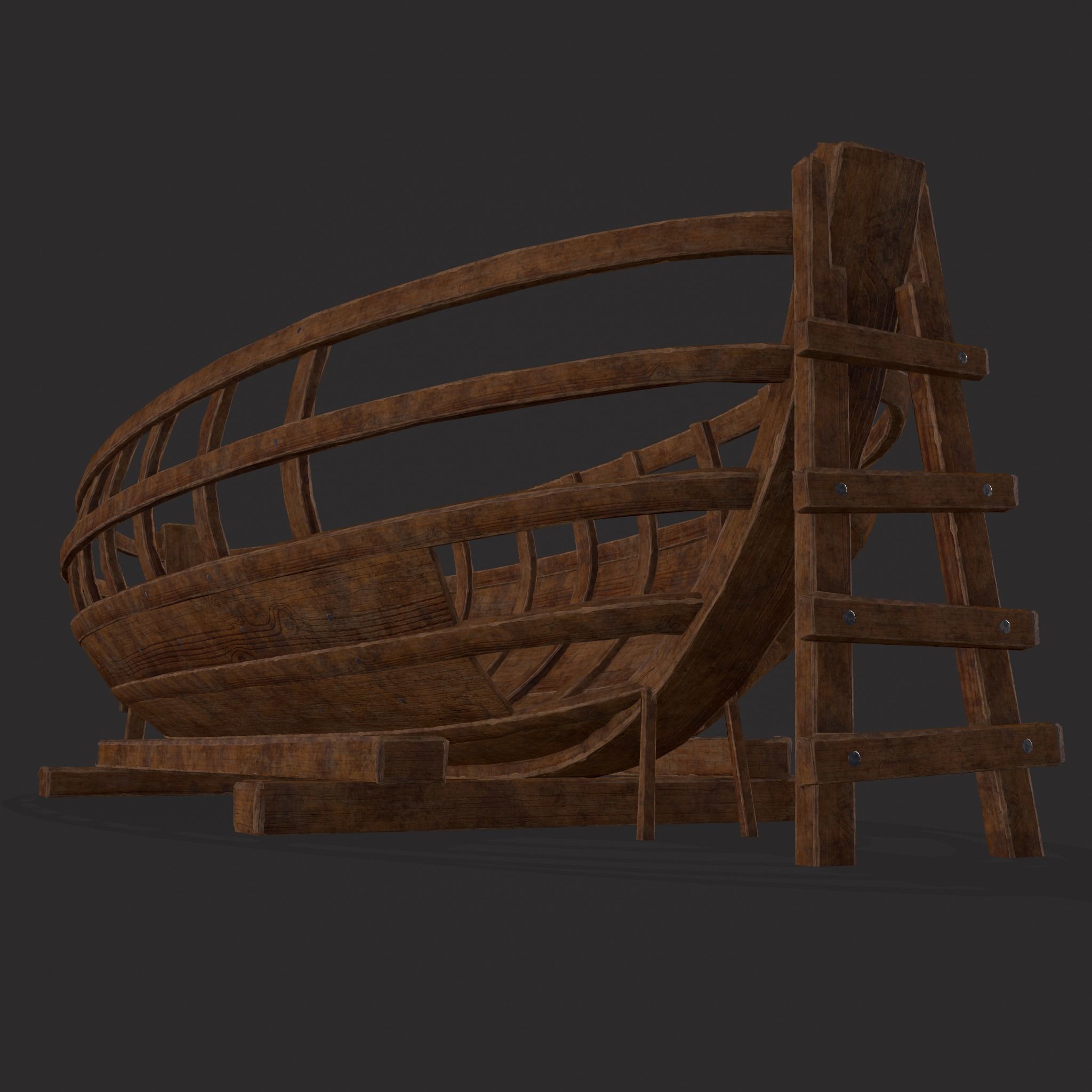 Half Built Viking Boat Low-poly 3D model_9
