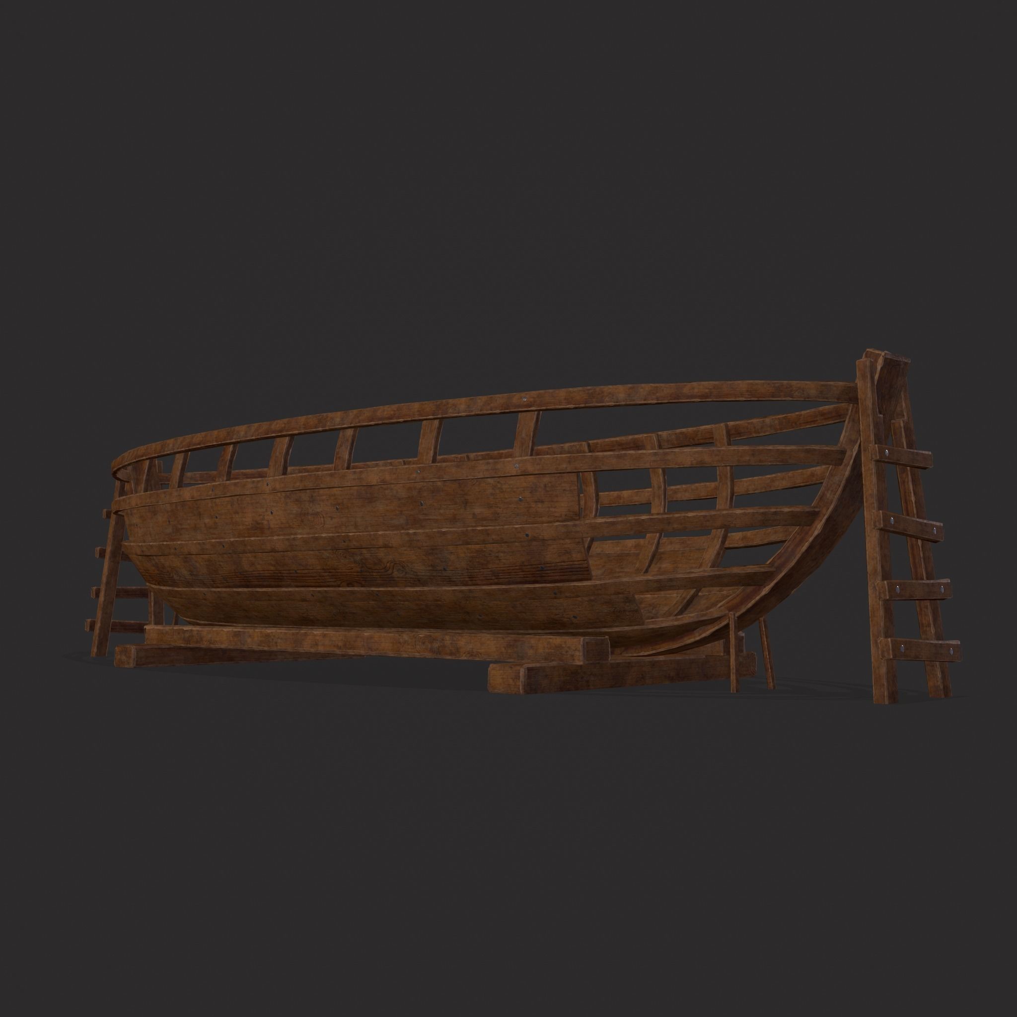 Half Built Viking Boat Low-poly 3D model_13