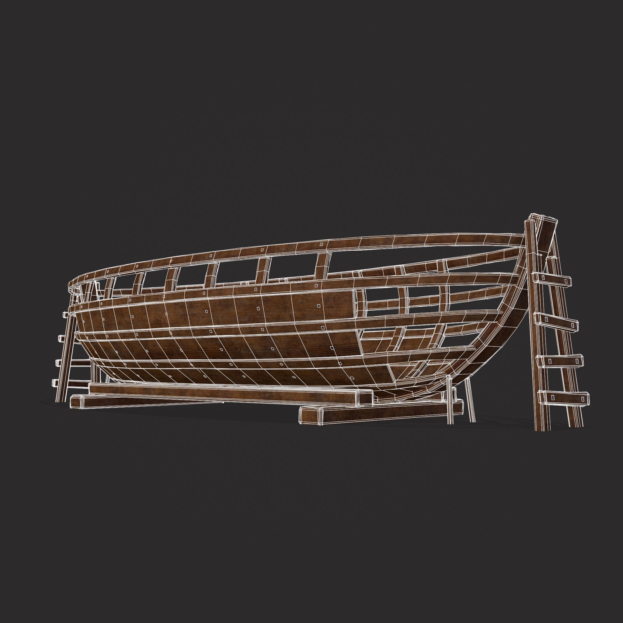 Half Built Viking Boat Low-poly 3D model_14