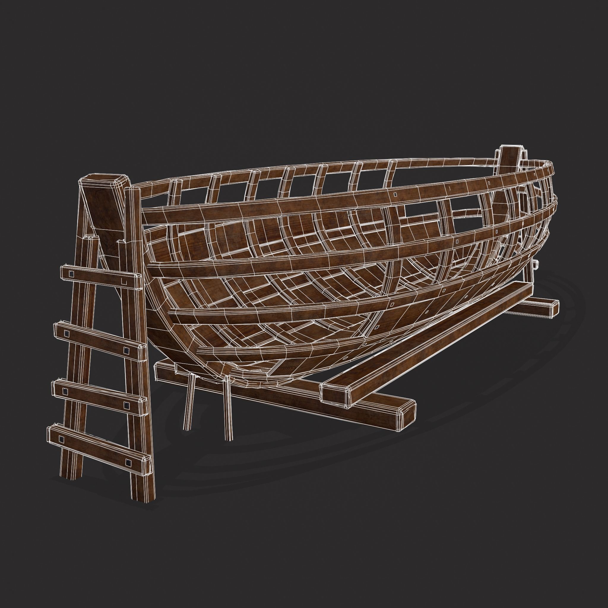 Half Built Viking Boat Low-poly 3D model_2