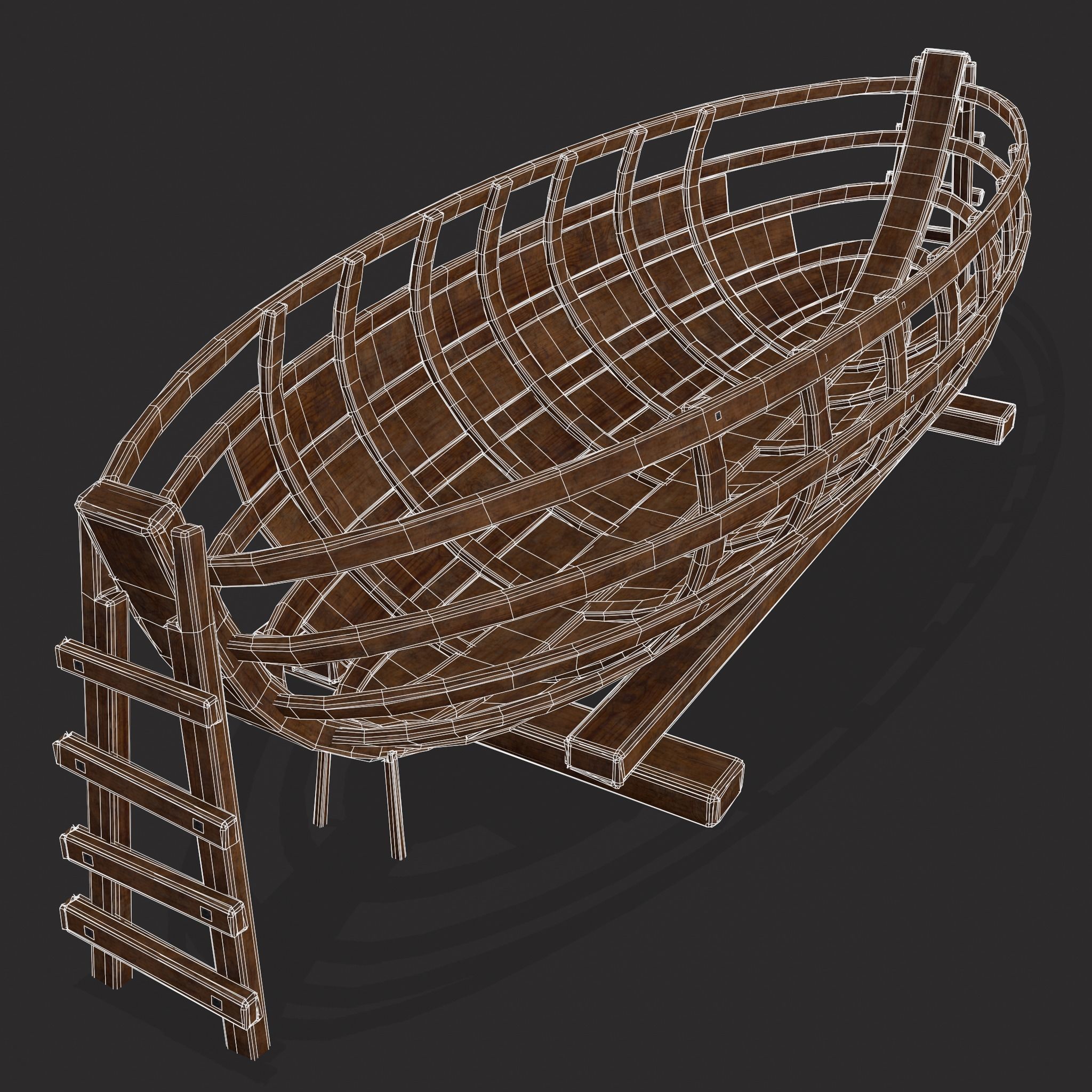 Half Built Viking Boat Low-poly 3D model_16