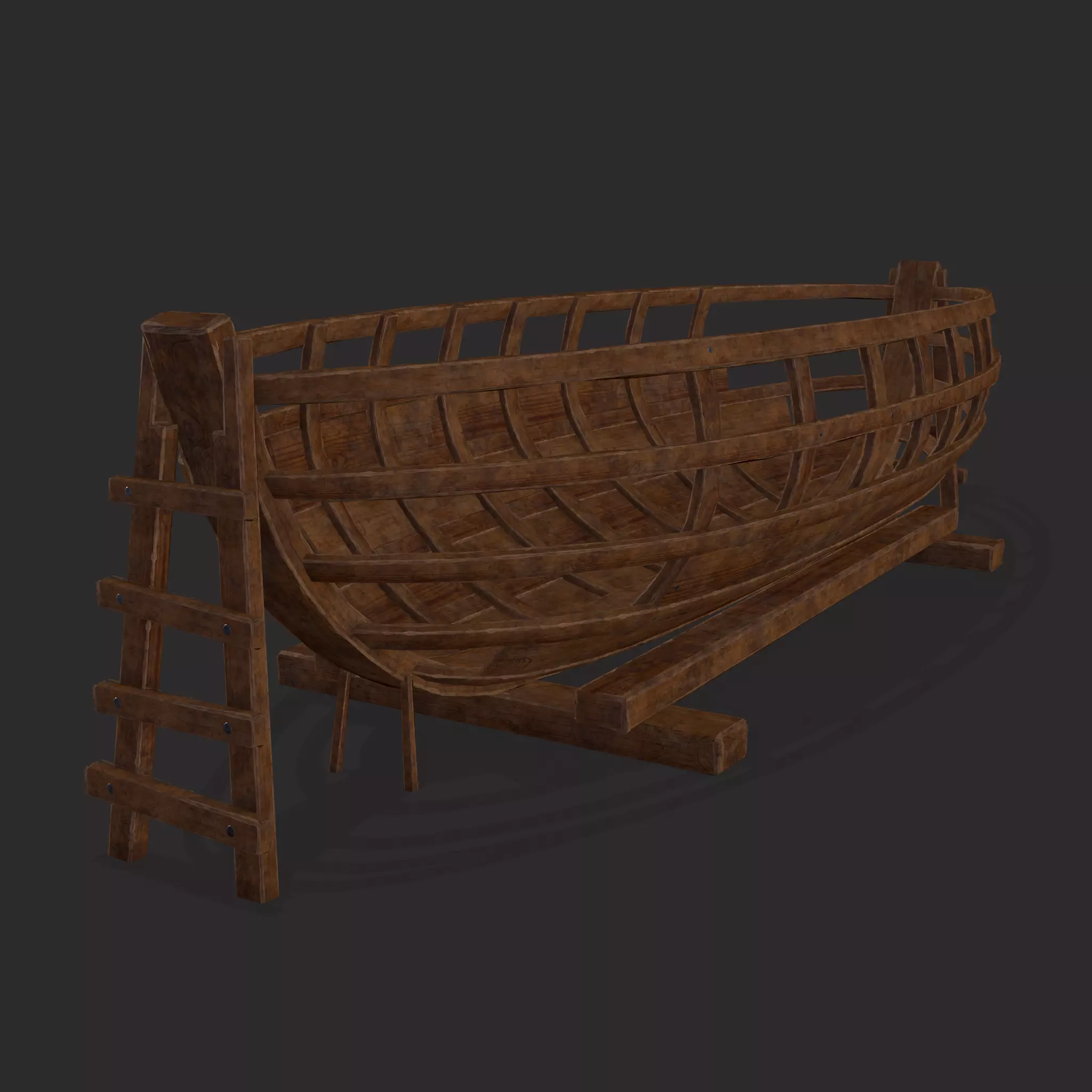 Half Built Viking Boat Low-poly 3D model_0