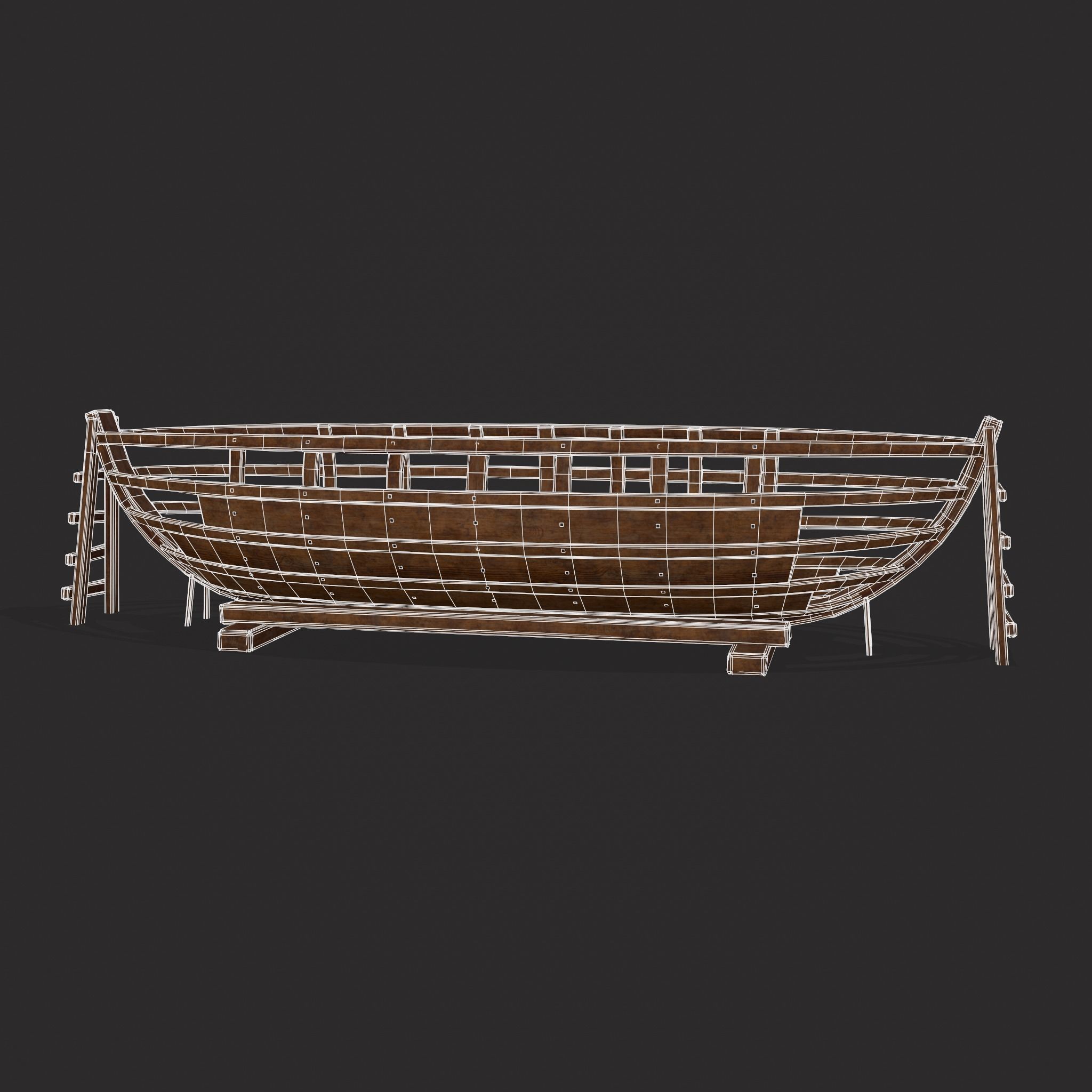 Half Built Viking Boat Low-poly 3D model_4