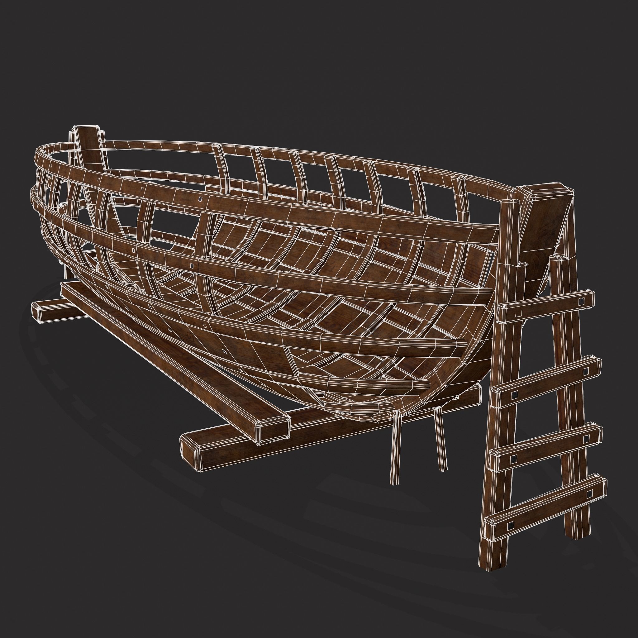 Half Built Viking Boat Low-poly 3D model_20