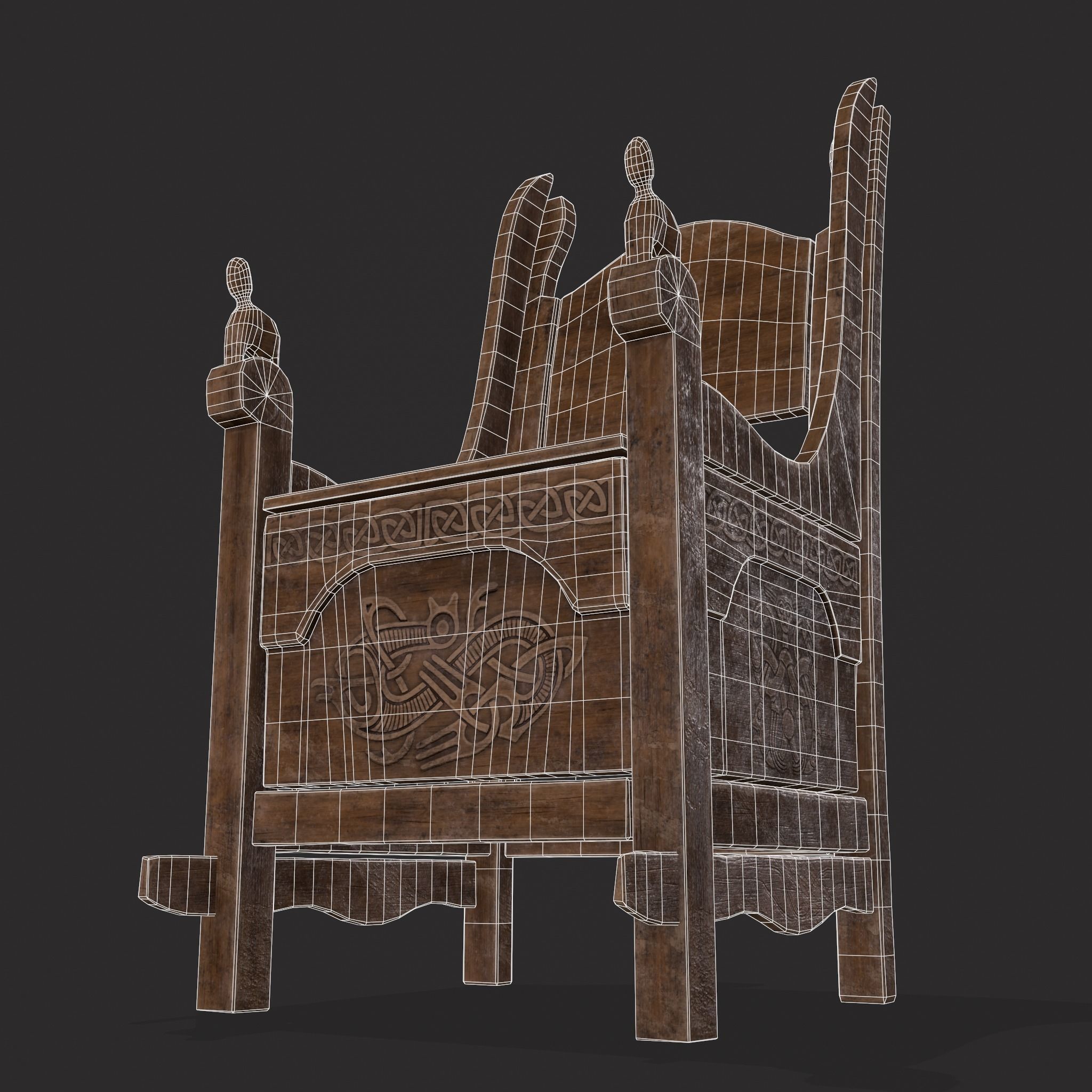 Medieval Designed Chair Low-poly 3D model_6