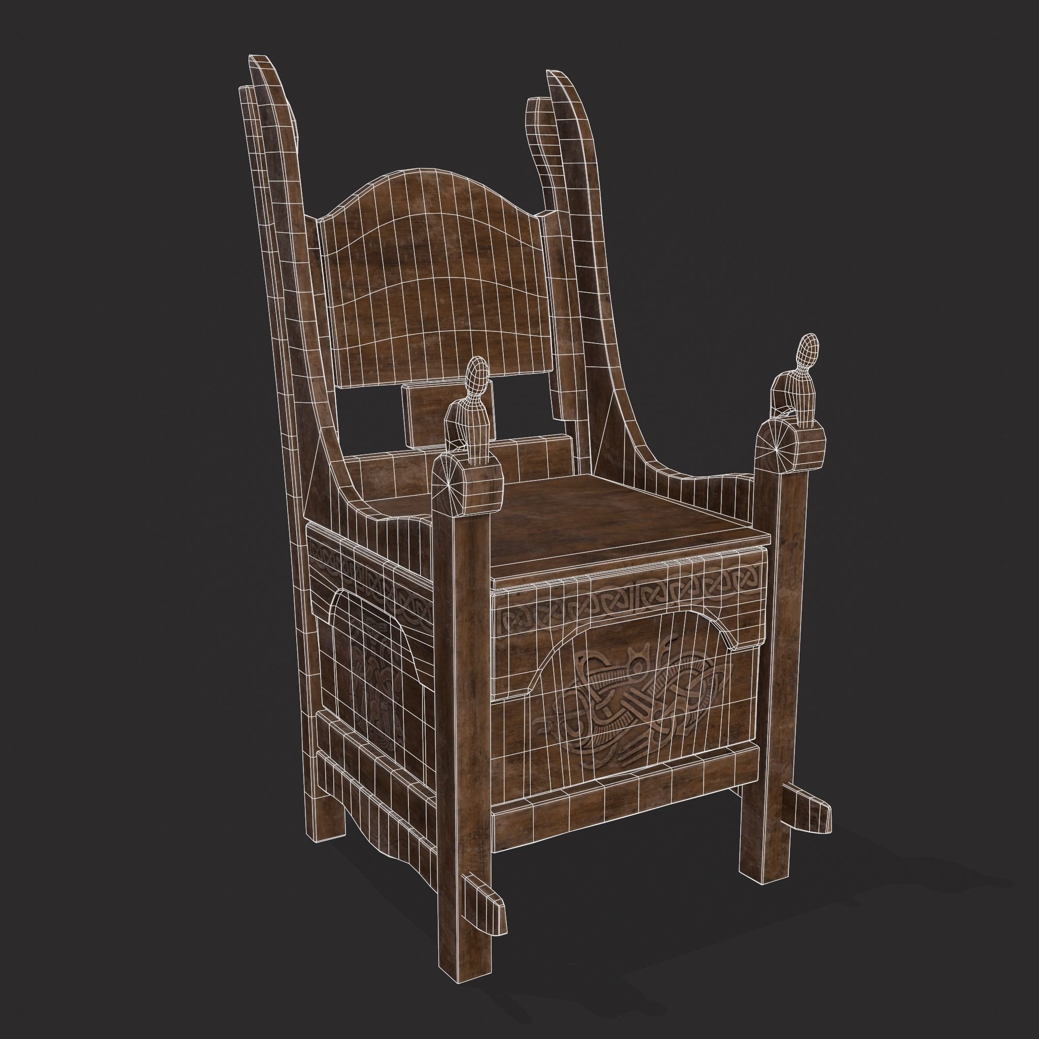 Medieval Designed Chair Low-poly 3D model_2