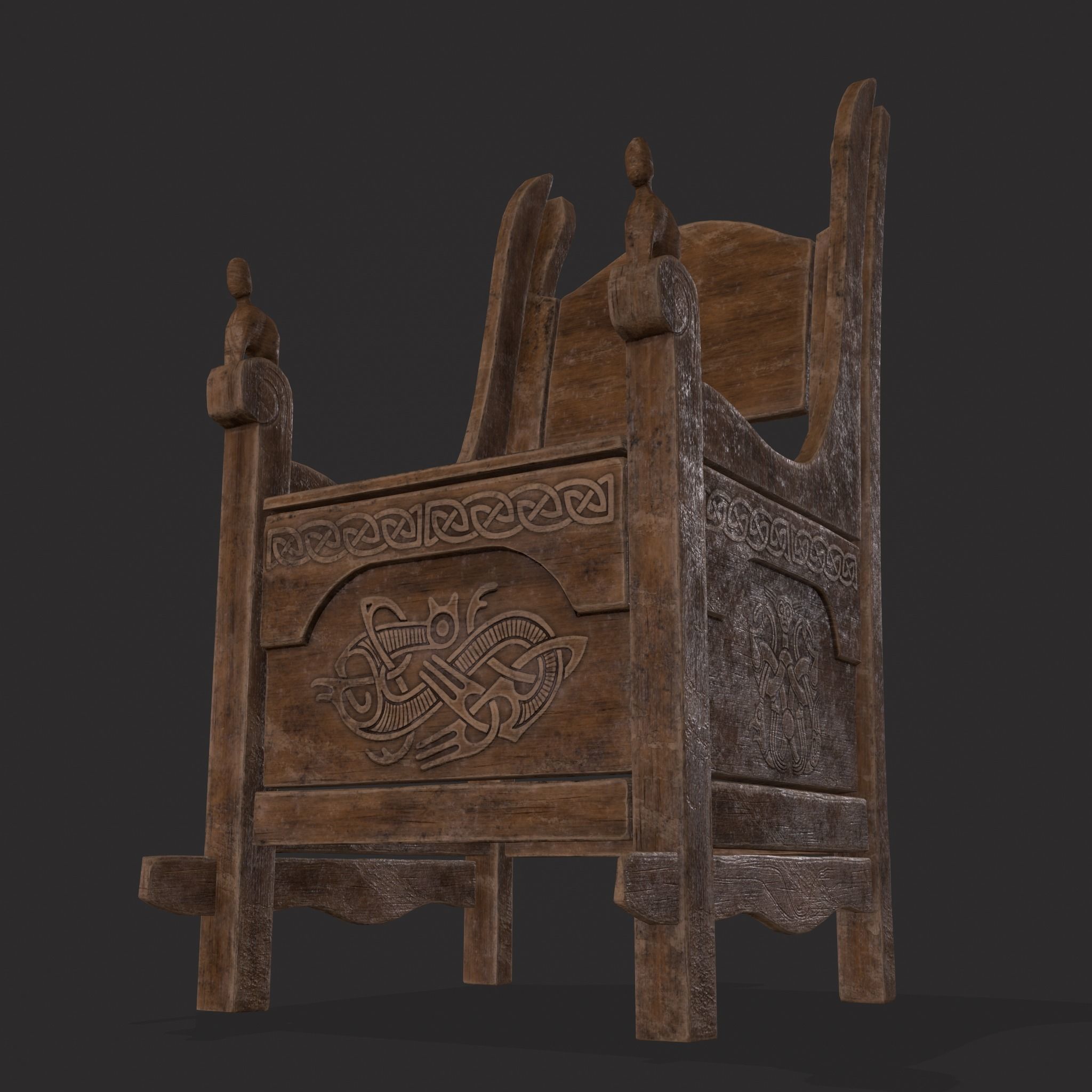 Medieval Designed Chair Low-poly 3D model_5