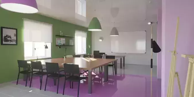 Classroom meeting room with walls and chairs