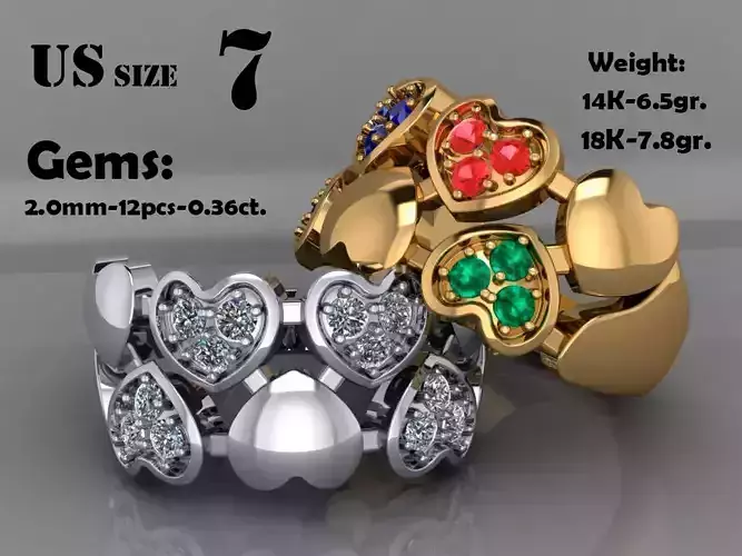 Ring 7 hearts and diamonds 036ct