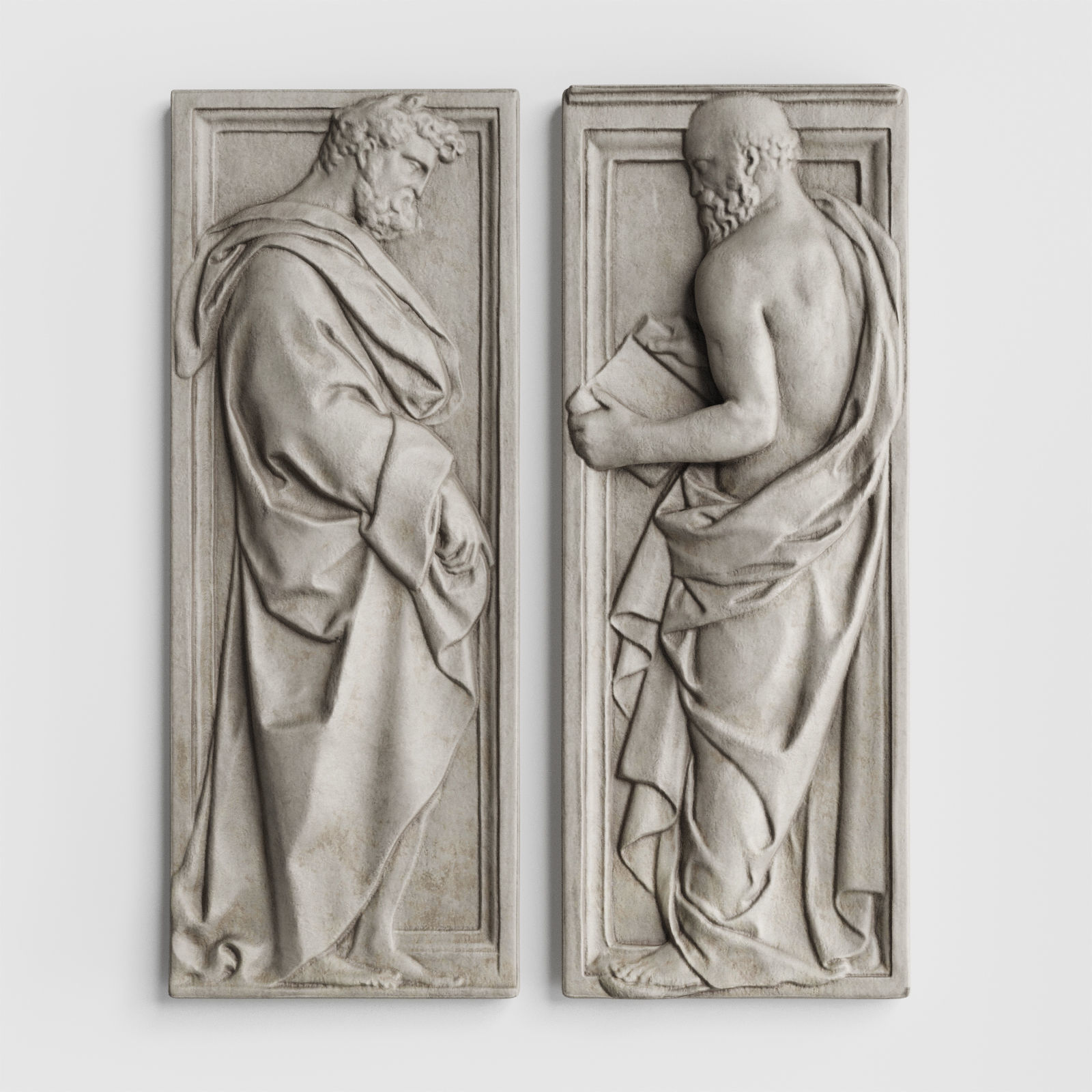Philosophers relief wall panel 3D model_1