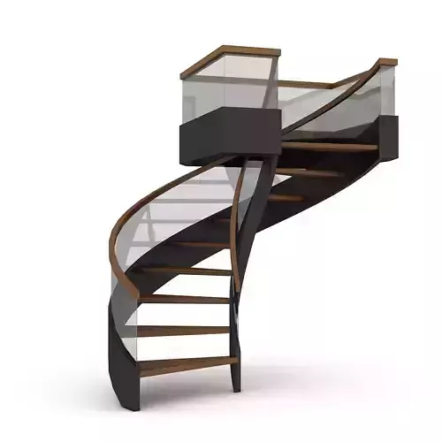 3D wooden stair Low-poly 3D model