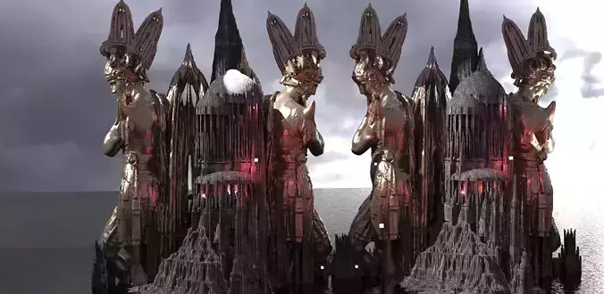 Apollo Sun God Temple 4 Towers Kit bash 3D model