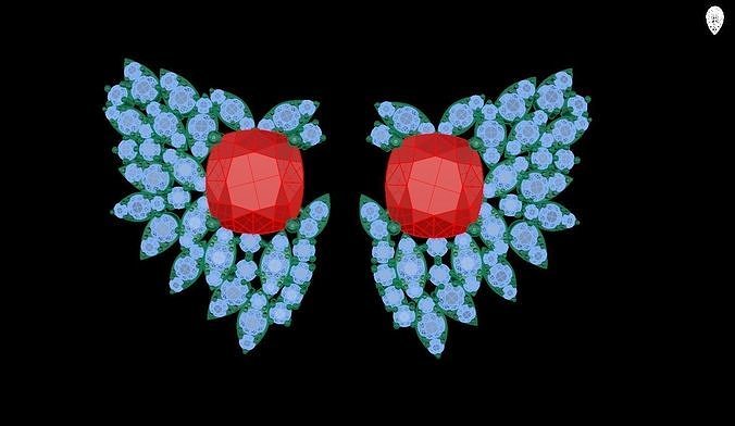 earring emerald and ruby earrings 3D print model