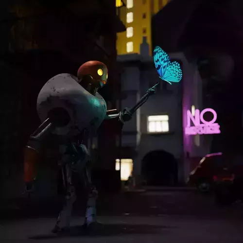 robot holding butterfly