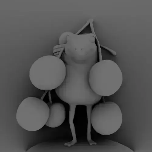 frog model holding fruit