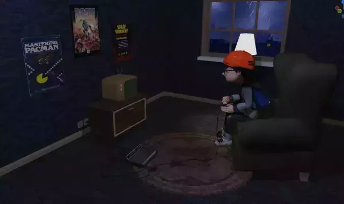 Cartoon style retro bedroom