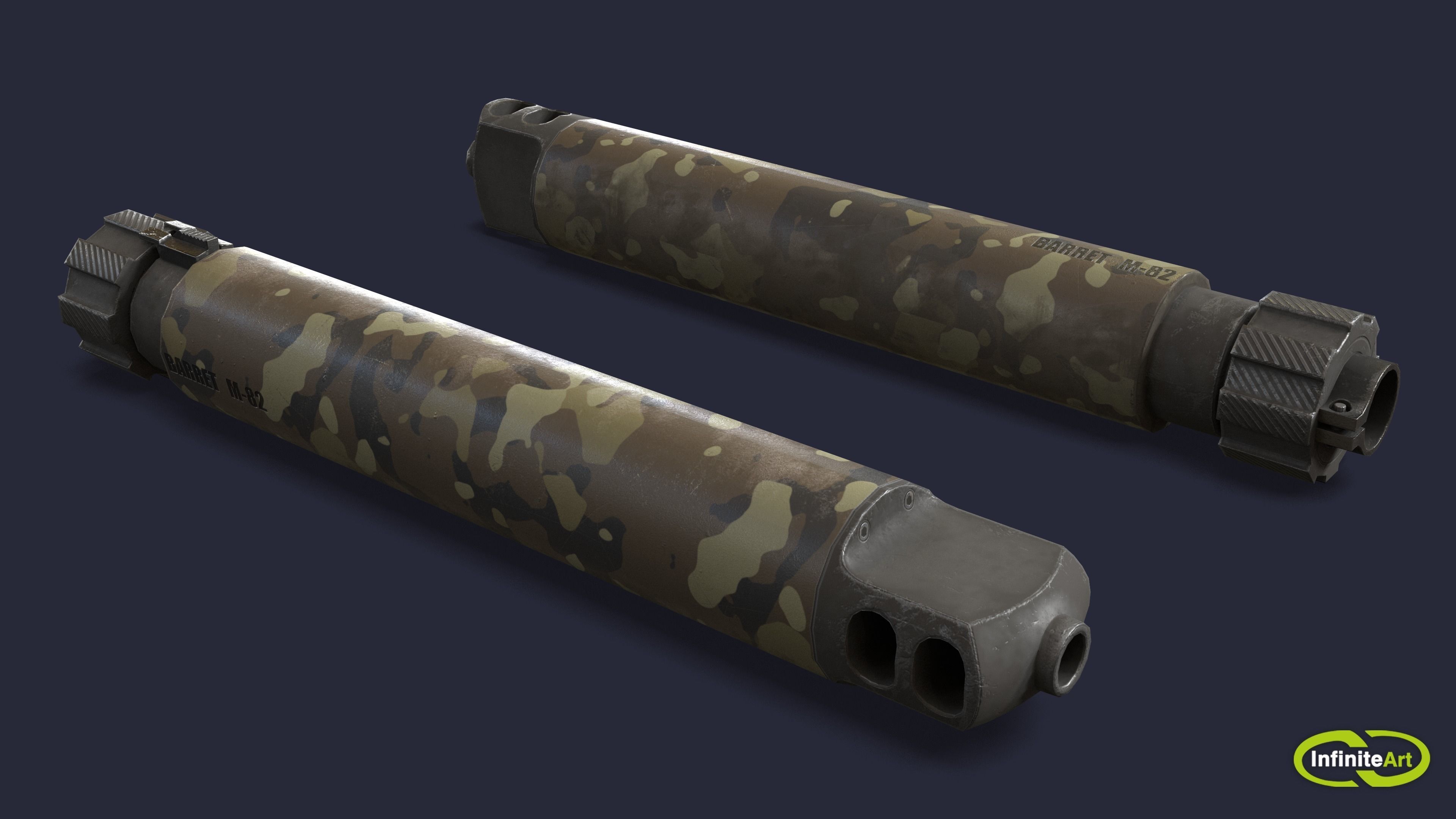 Silencer set of camouflaged gun barrels Low-poly 3D model_4