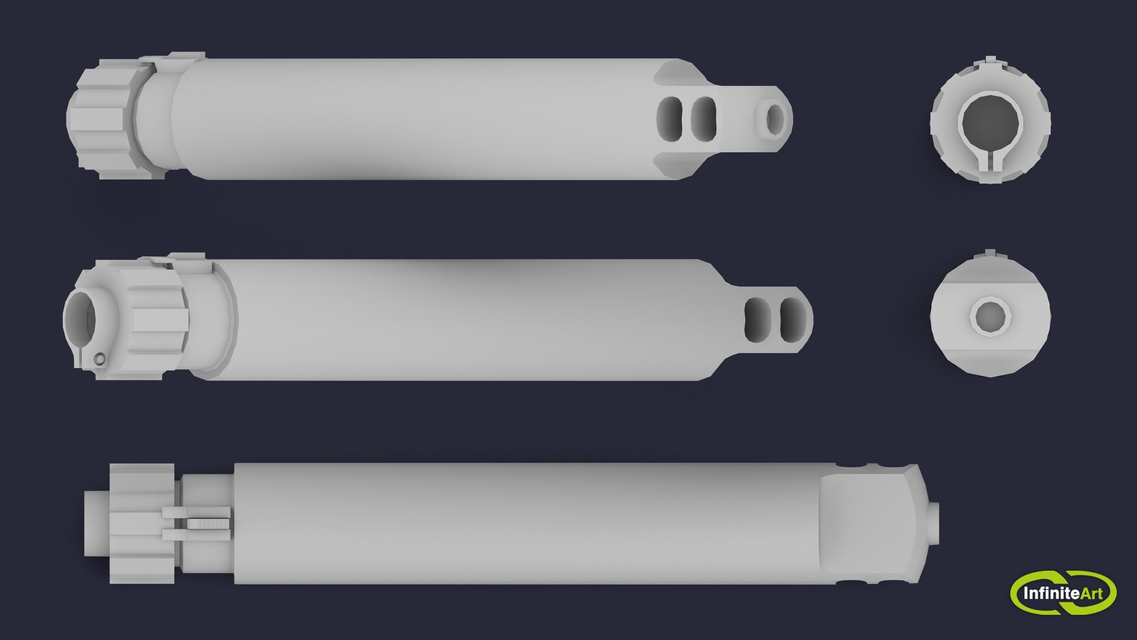 Silencer set of camouflaged gun barrels Low-poly 3D model_2