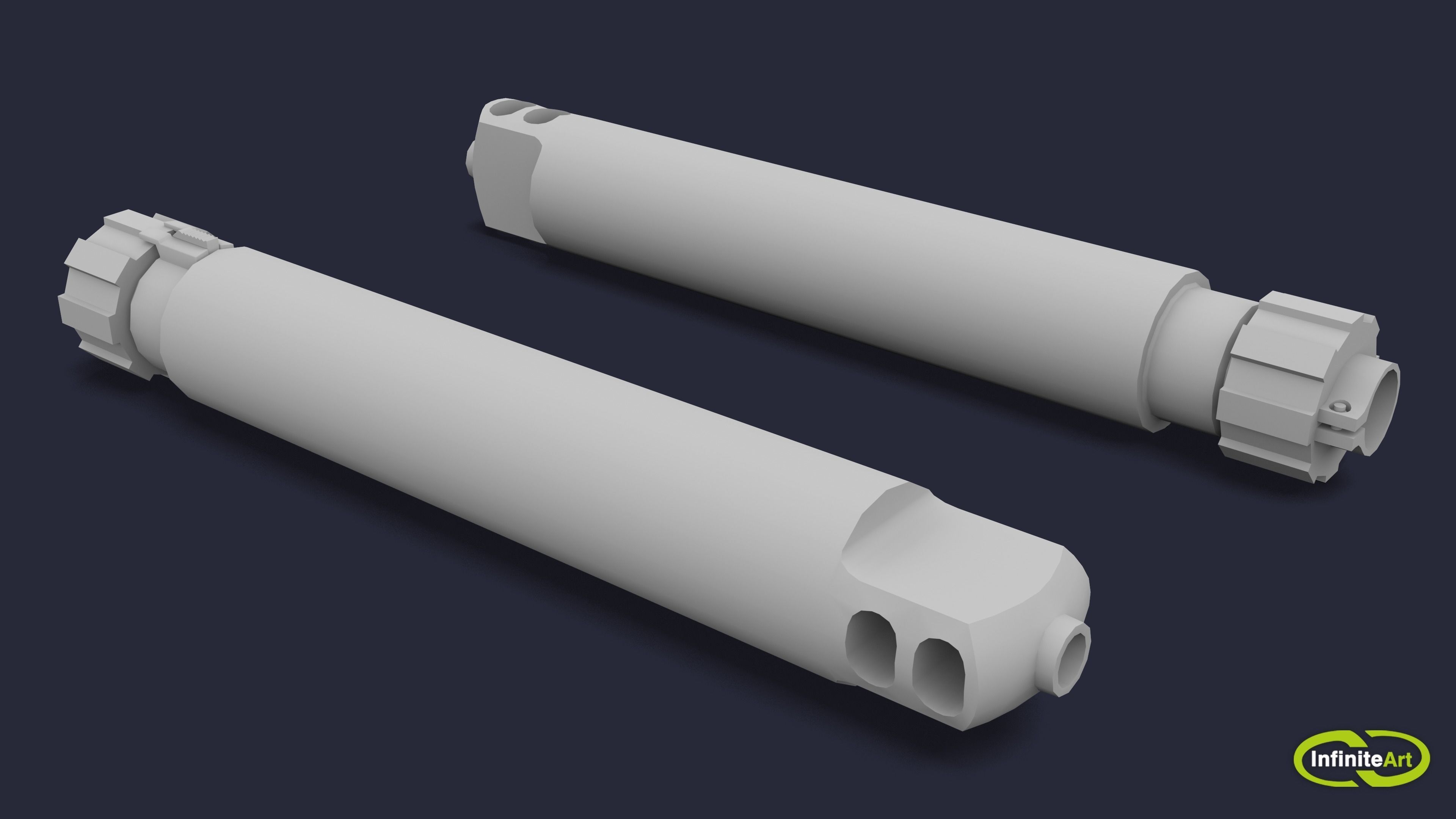 Silencer set of camouflaged gun barrels Low-poly 3D model_5