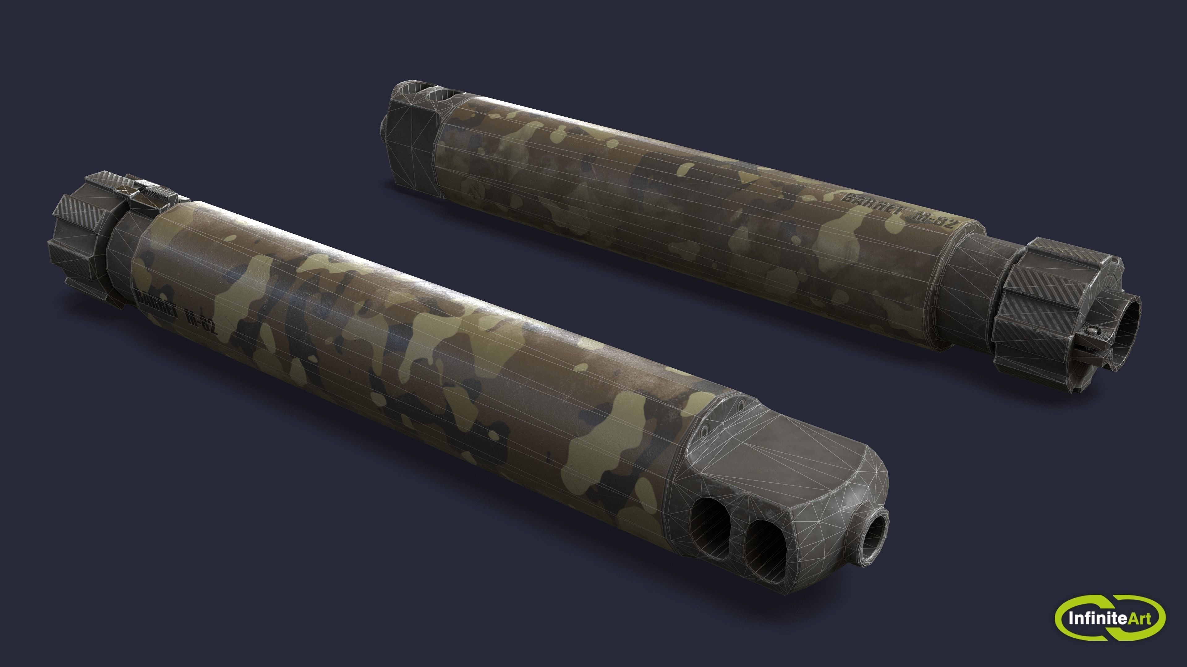 Silencer set of camouflaged gun barrels Low-poly 3D model_6