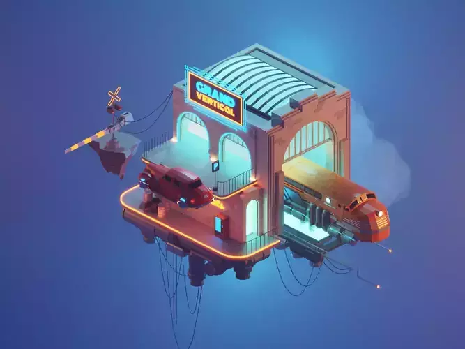 cloud-train low poly model render in blender