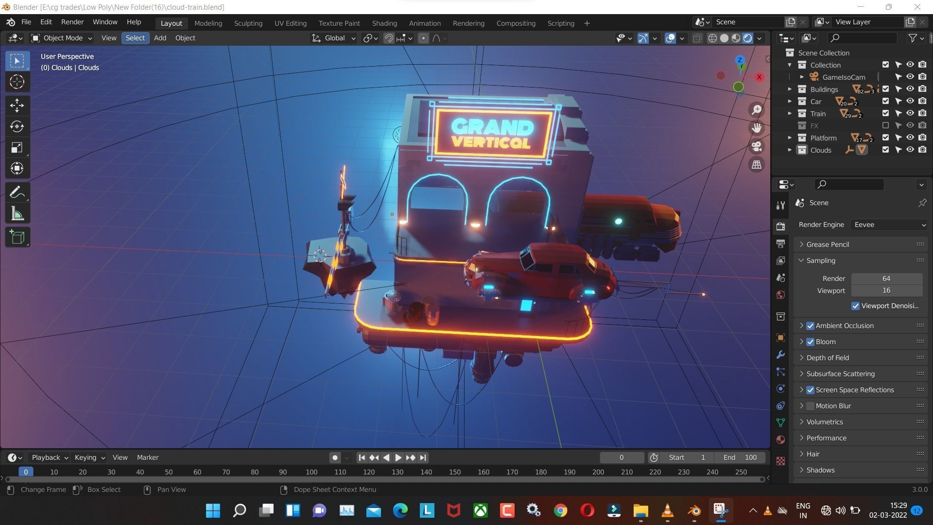 cloud-train low poly model render in blender Low-poly 3D model_8