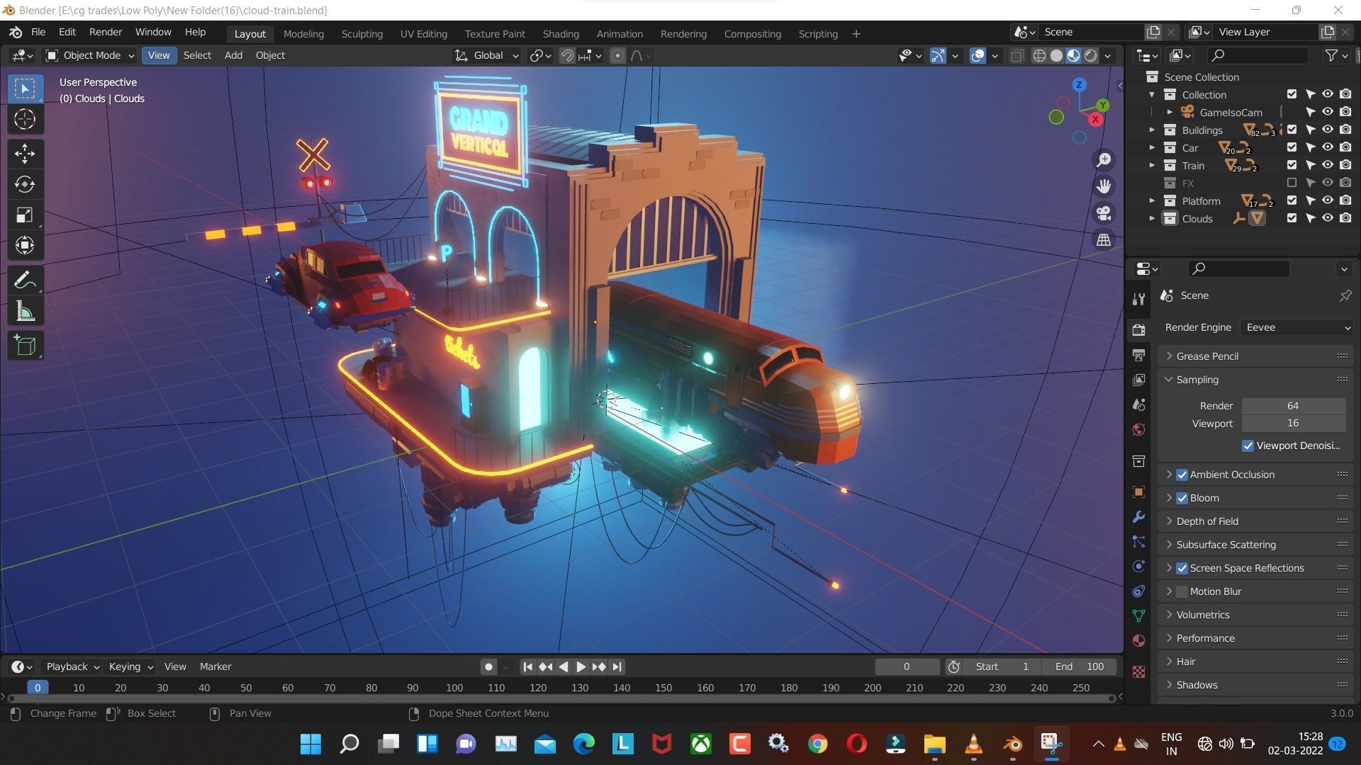 cloud-train low poly model render in blender Low-poly 3D model_9