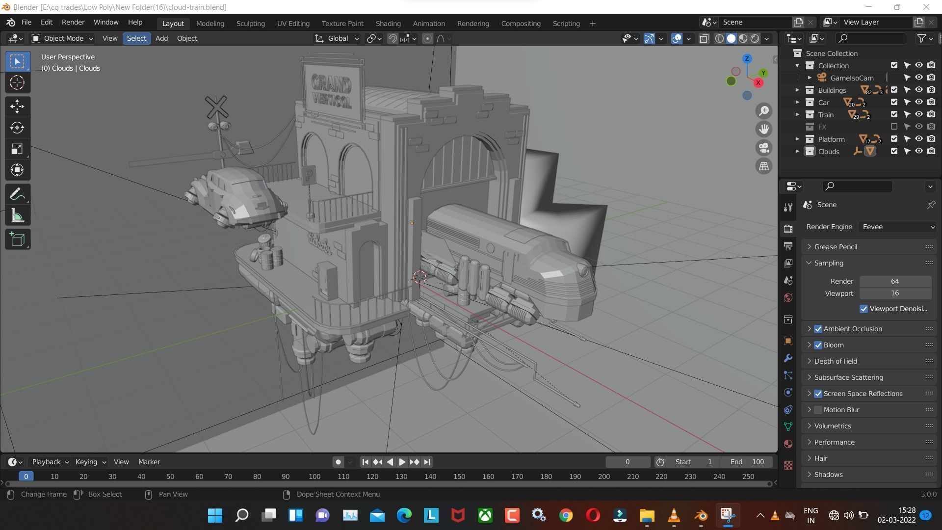 cloud-train low poly model render in blender Low-poly 3D model_4