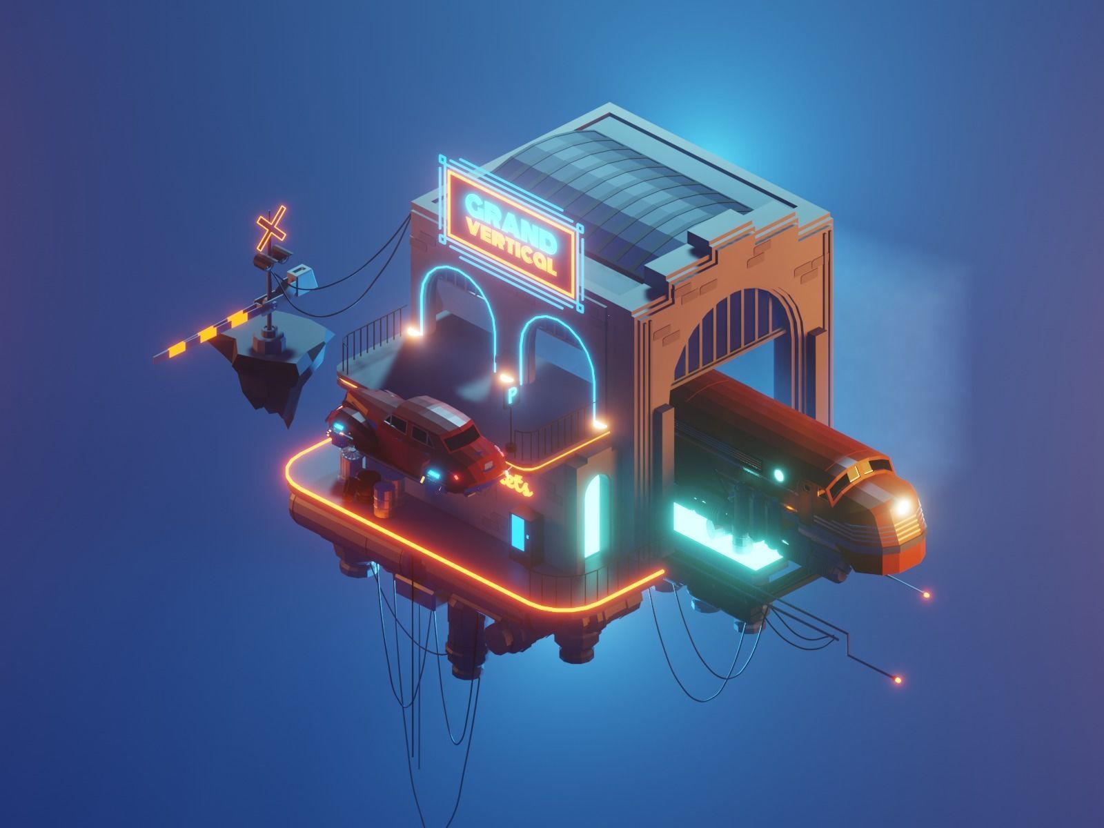 cloud-train low poly model render in blender Low-poly 3D model_1