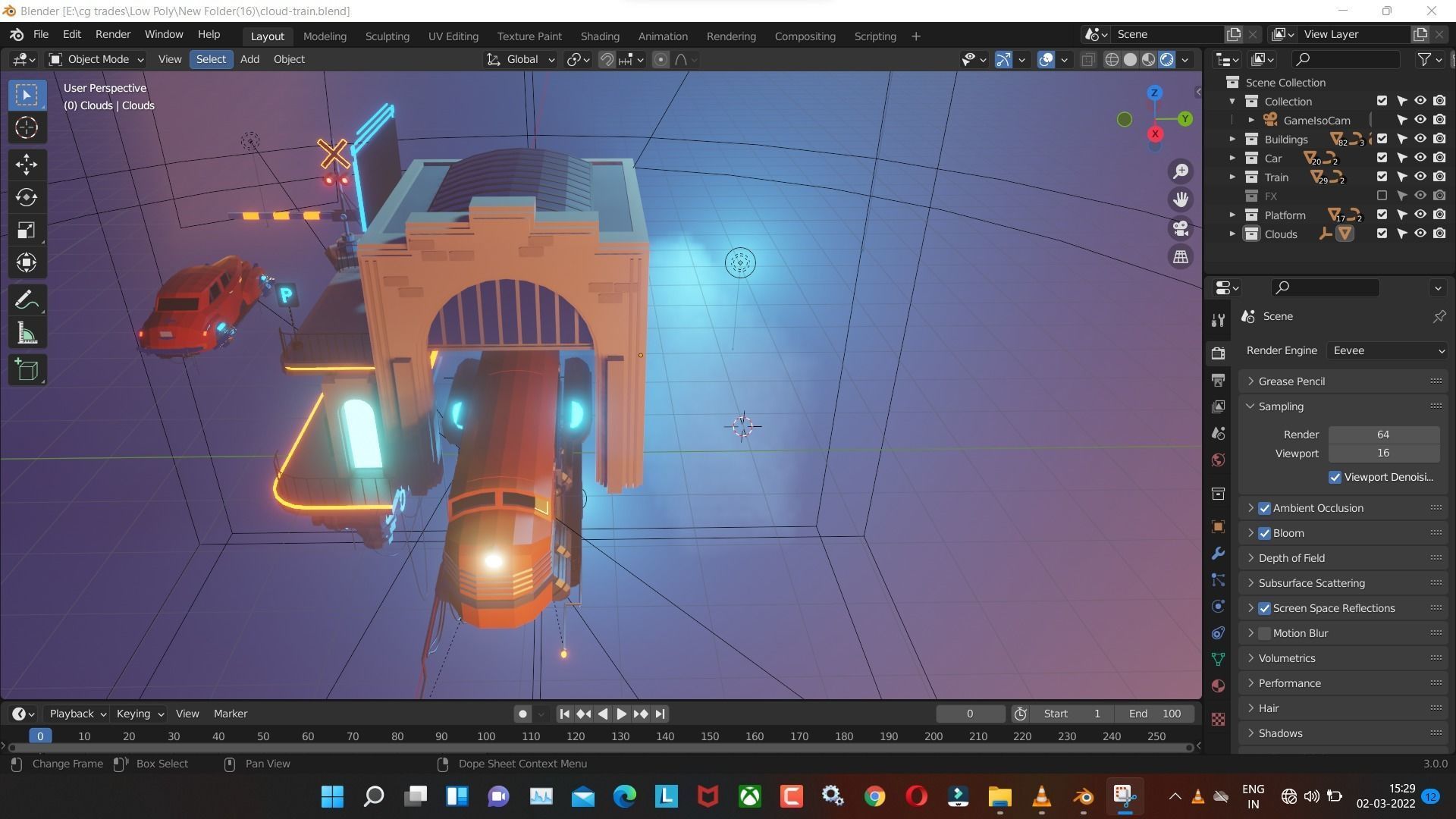 cloud-train low poly model render in blender Low-poly 3D model_6