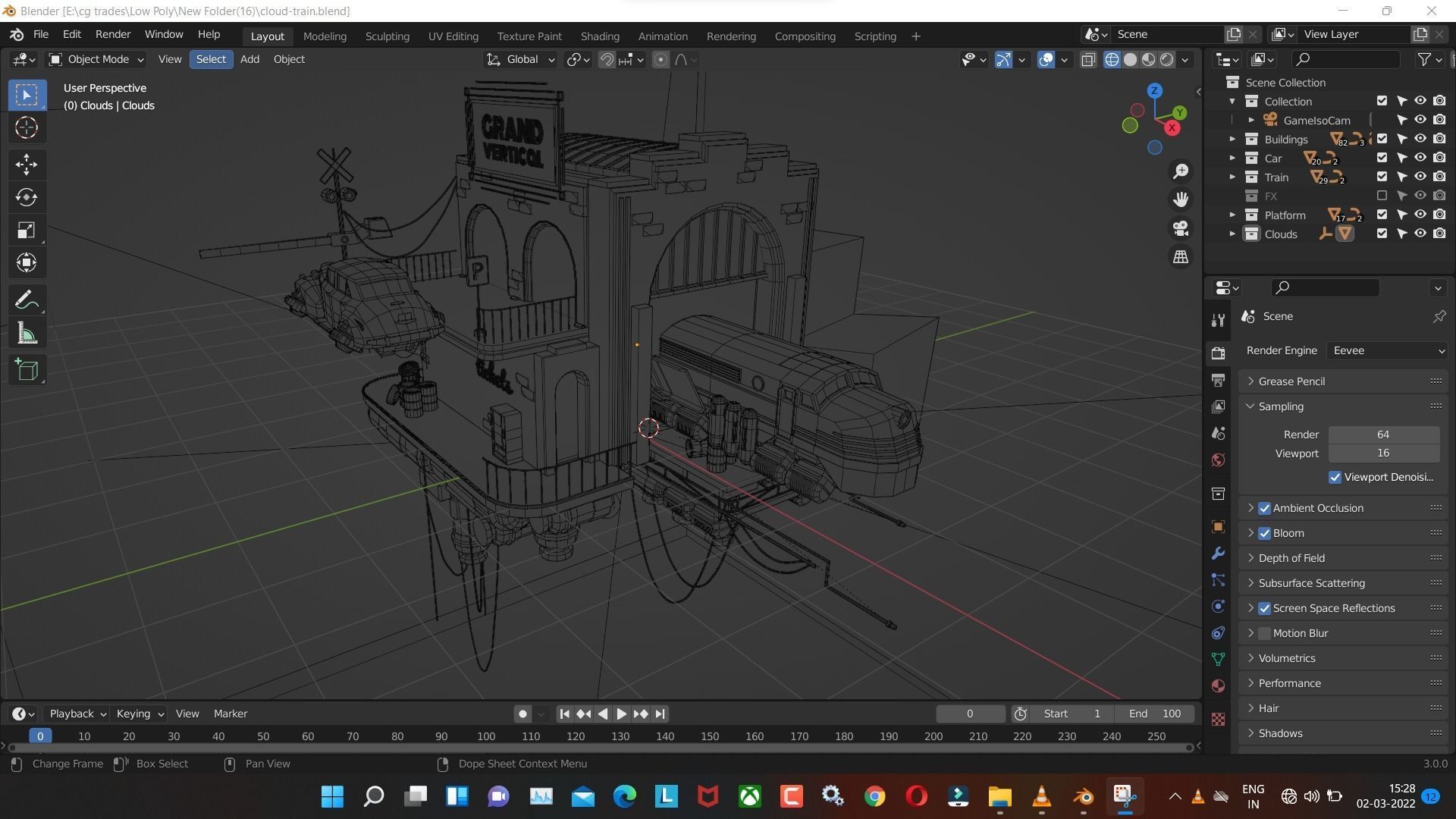 cloud-train low poly model render in blender Low-poly 3D model_3