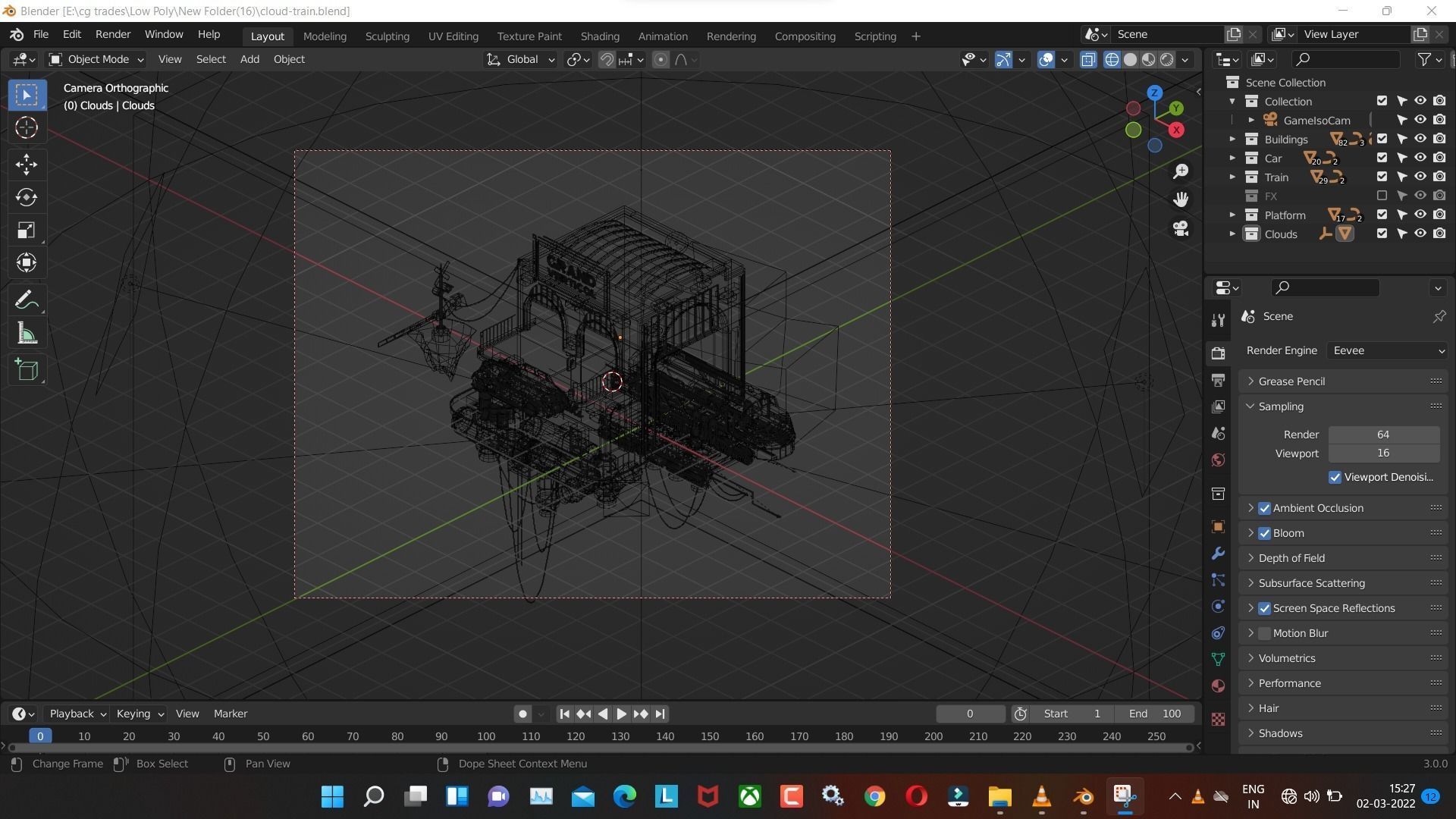 cloud-train low poly model render in blender Low-poly 3D model_5