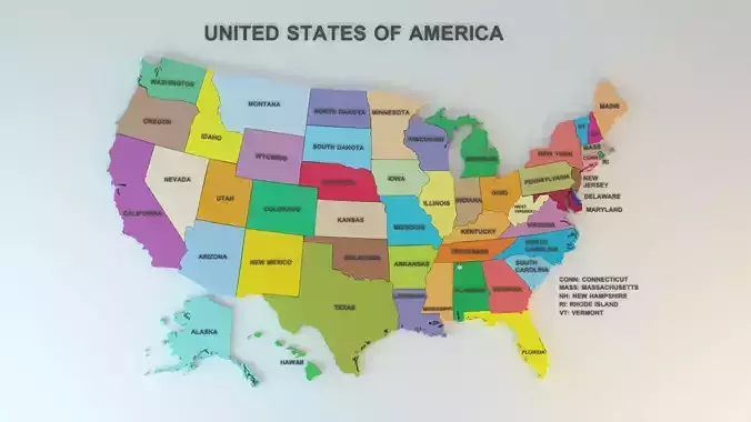USA map with states name medium poly count 