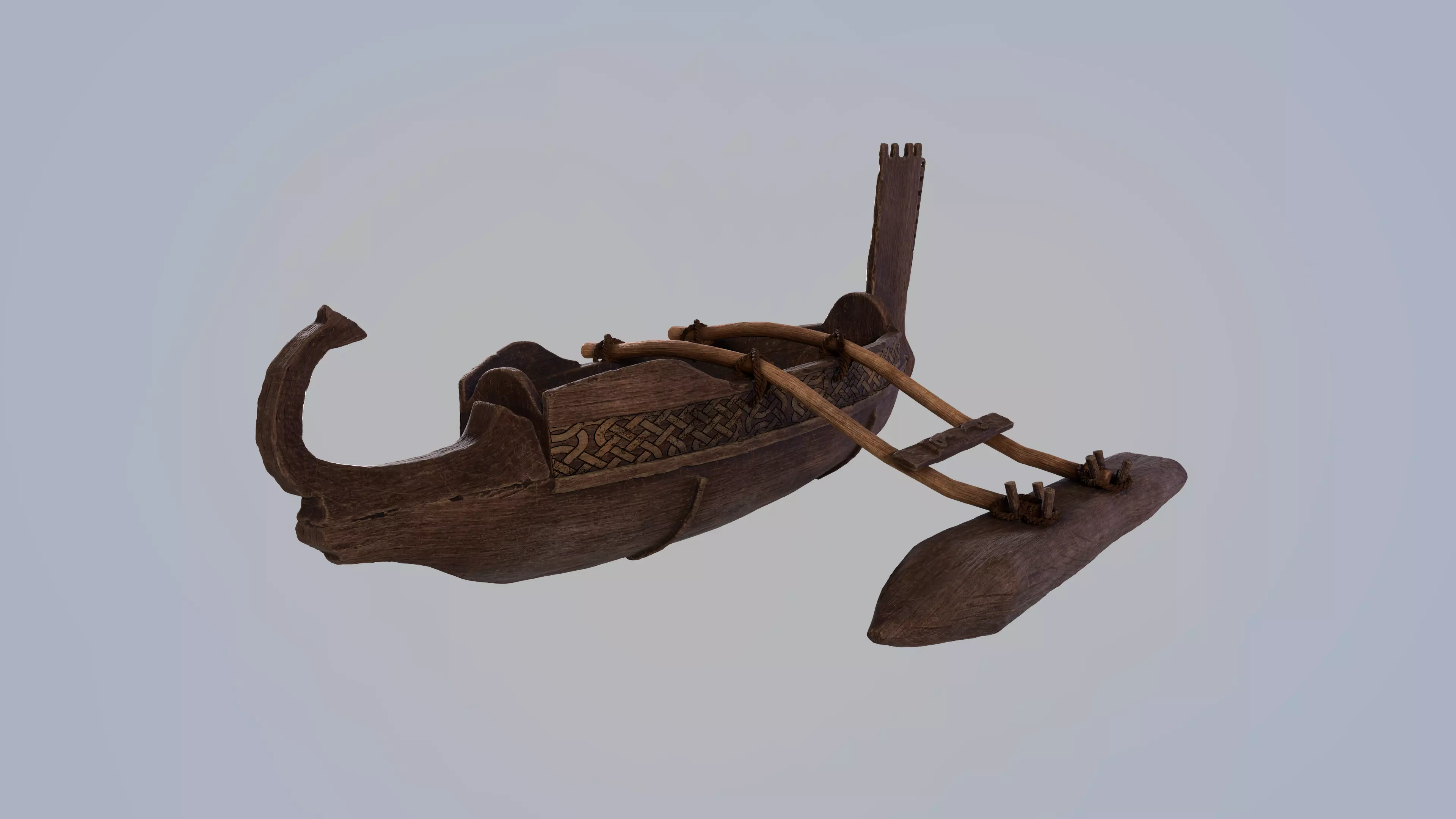 Ancient Outrigger Canoe 3D model_0
