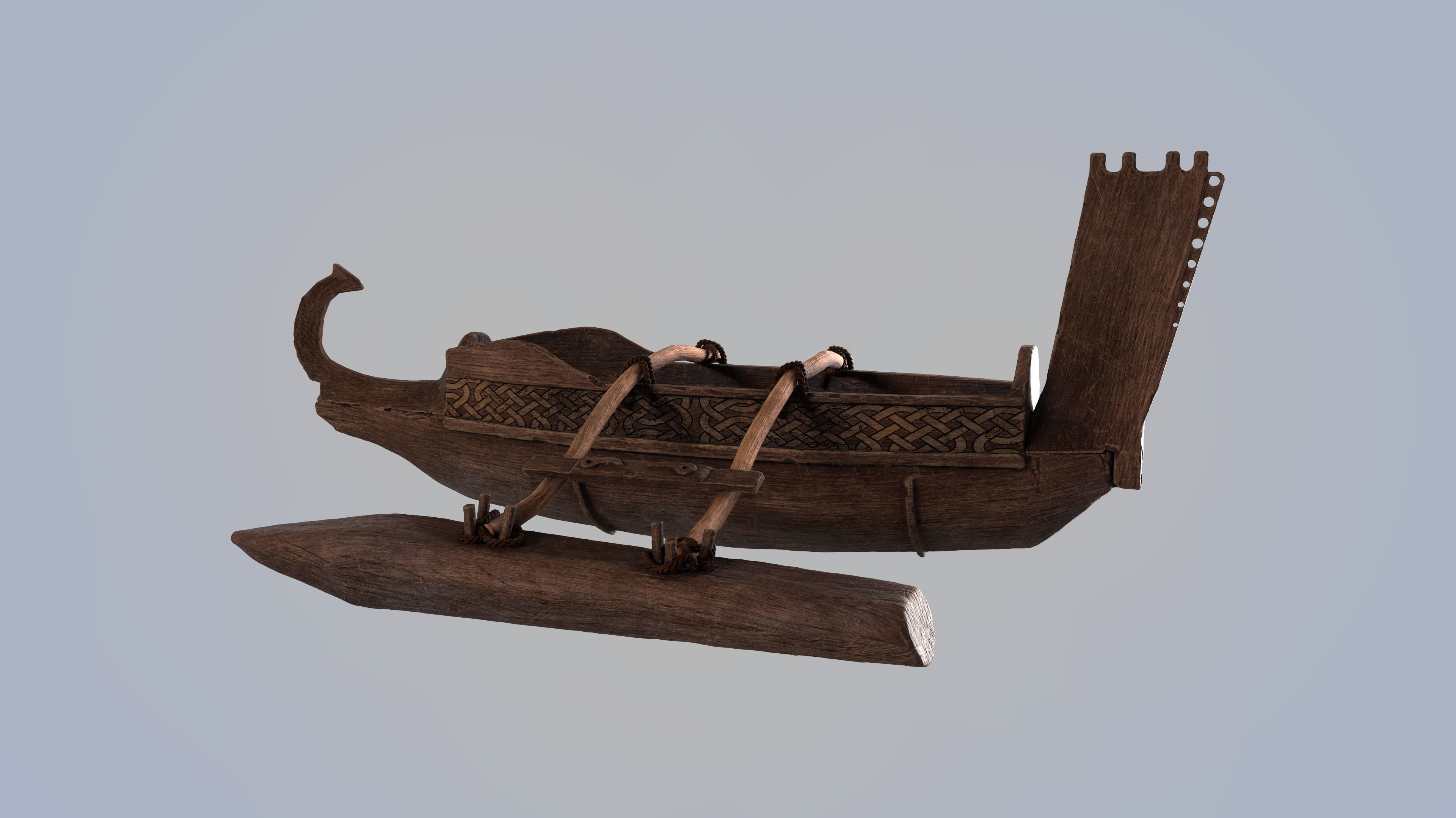 Ancient Outrigger Canoe 3D model_1