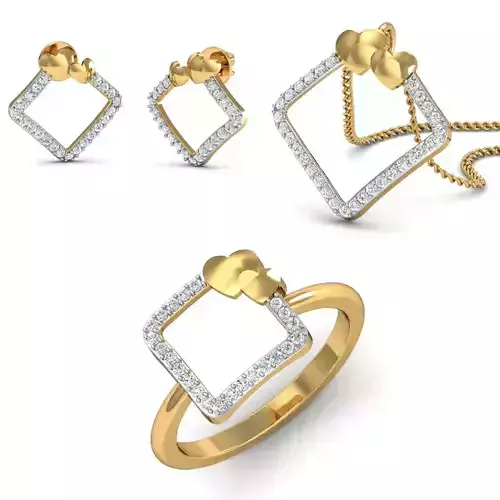 Women Ring Earring Pendant Set 3dm STL Render Detail