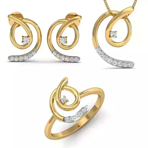 Women Ring Earring Pendant Set 3dm STL Render Detail