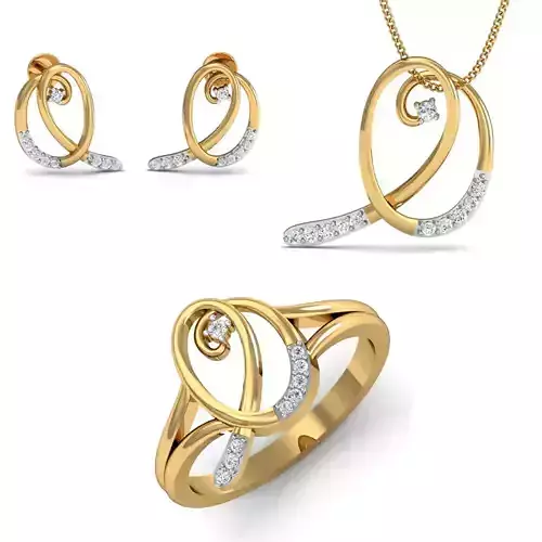 Women Ring Earring Pendant Set 3dm STL Render Detail