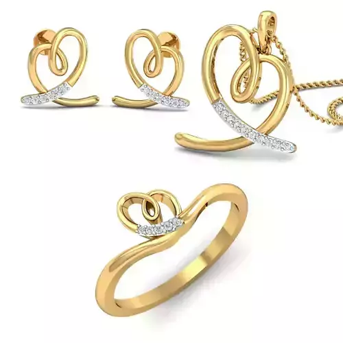 Women Pendant Ring Earring Set 3dm STL Render Detail