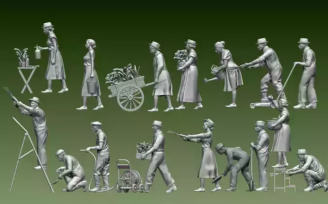 gardeners group of figurines in poses 3D print model