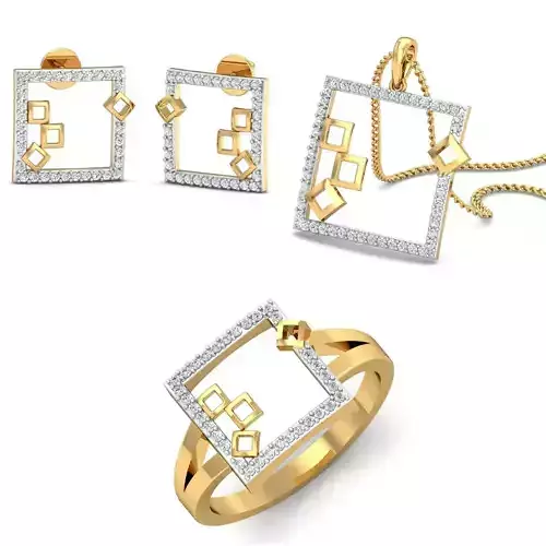 Women Pendant Ring Earring Set 3dm STL Render Detail