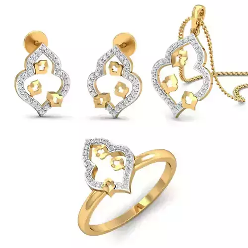 Women  Earring Ring Pendant Set 3dm STL Render Detail