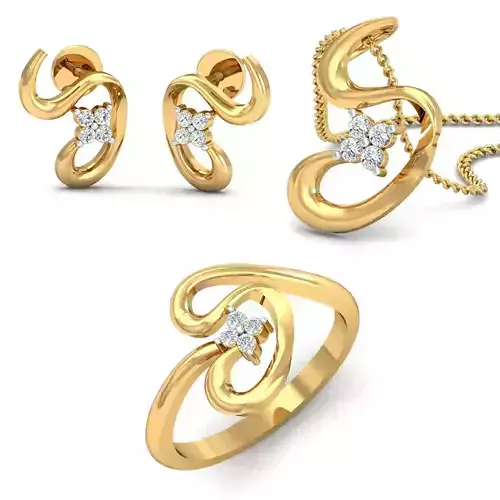 Ring Earring Pendant Women Set 3dm STL Render Detail