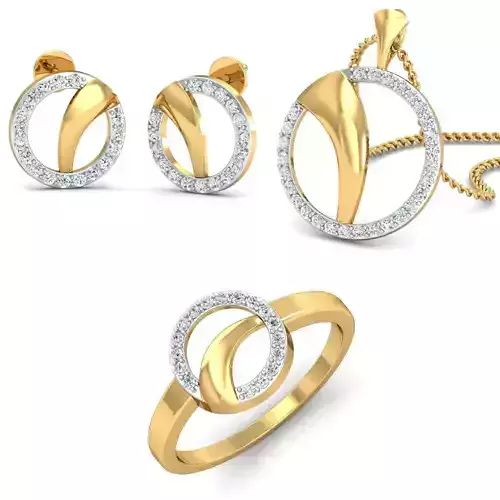 Women Ring Earring Pendant Set 3dm STL Render Detail
