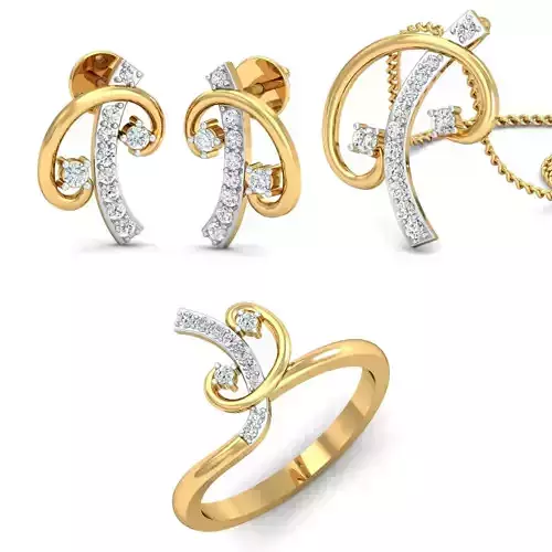 Women Ring Earring Pendant Set 3dm STL Render