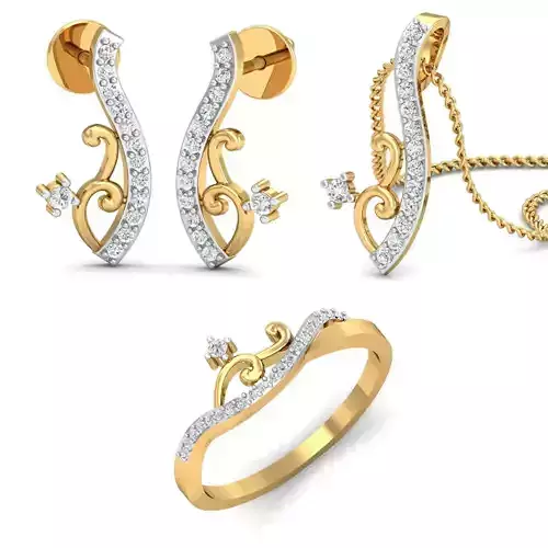 Women Ring Earring Pendant Set 3dm STL Render 