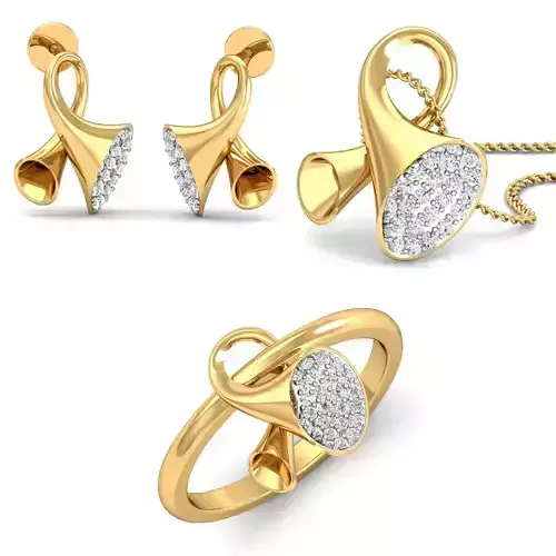 Women Ring Earring Pendant Set 3dm STL Render