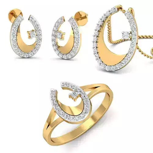 Women Ring Earring Pendant Set 3dm STL Render Details