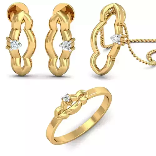Women Earring Ring Pendant Set 3dm STL Render Detail
